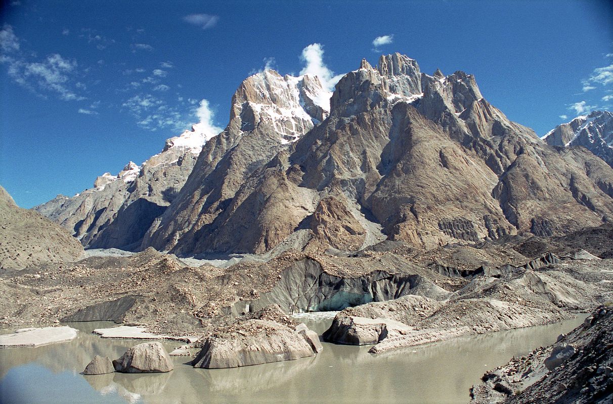 20 Lake On Baltoro Glacier With Great Trango Tower And Trango Castle Behind